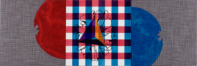 Voyage of transformation 1995 acryl en katoen op linnen 100 x 300 cm